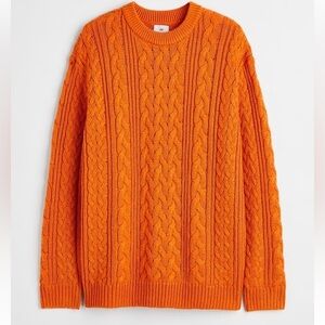 OVERSIZED GRANDPA CABLE KNIT SWEATER PUMPKIN ORANGE SIZE SMALL